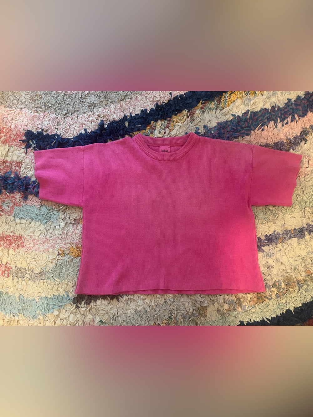 Babaa No 35 Hibiscus Pink Cotton Short Sleeve Sweater One Size
